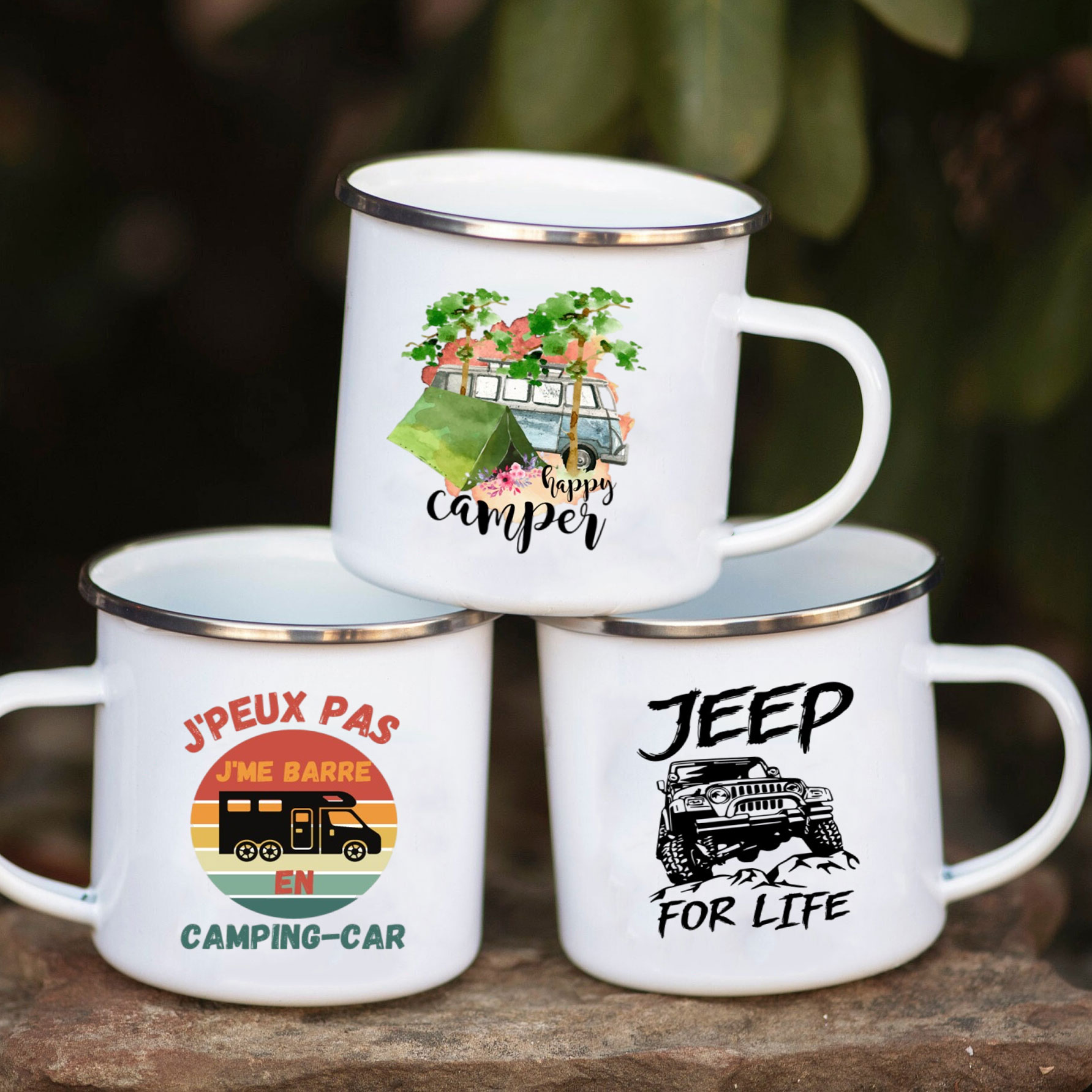 Outdoor Adventure And Travel - Camping-Auto Emaille-Becher 'Abenteuer Zusammen' Geschenkidee für